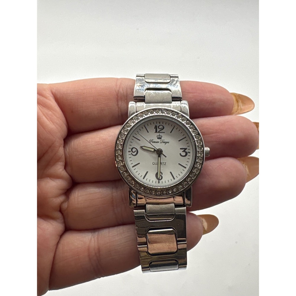 Premier Designs Womens Silver Tone Rhinestone Bezel Quartz Watch